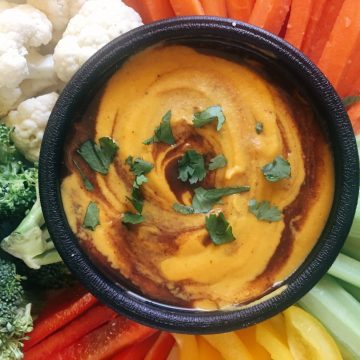 Vegan Chili Cheese Sauce with Vegetable Plate Close Up