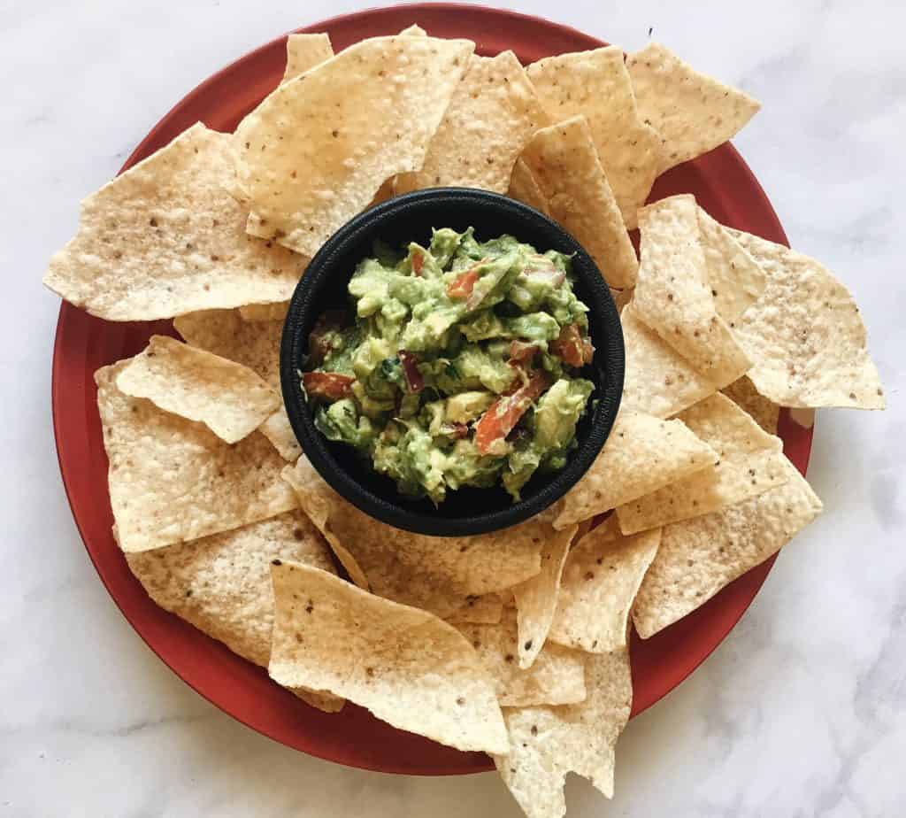 Guacamole and Chips on Plate