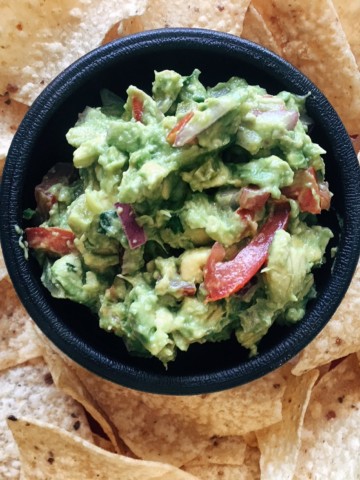 Guacamole with Chips Closeup