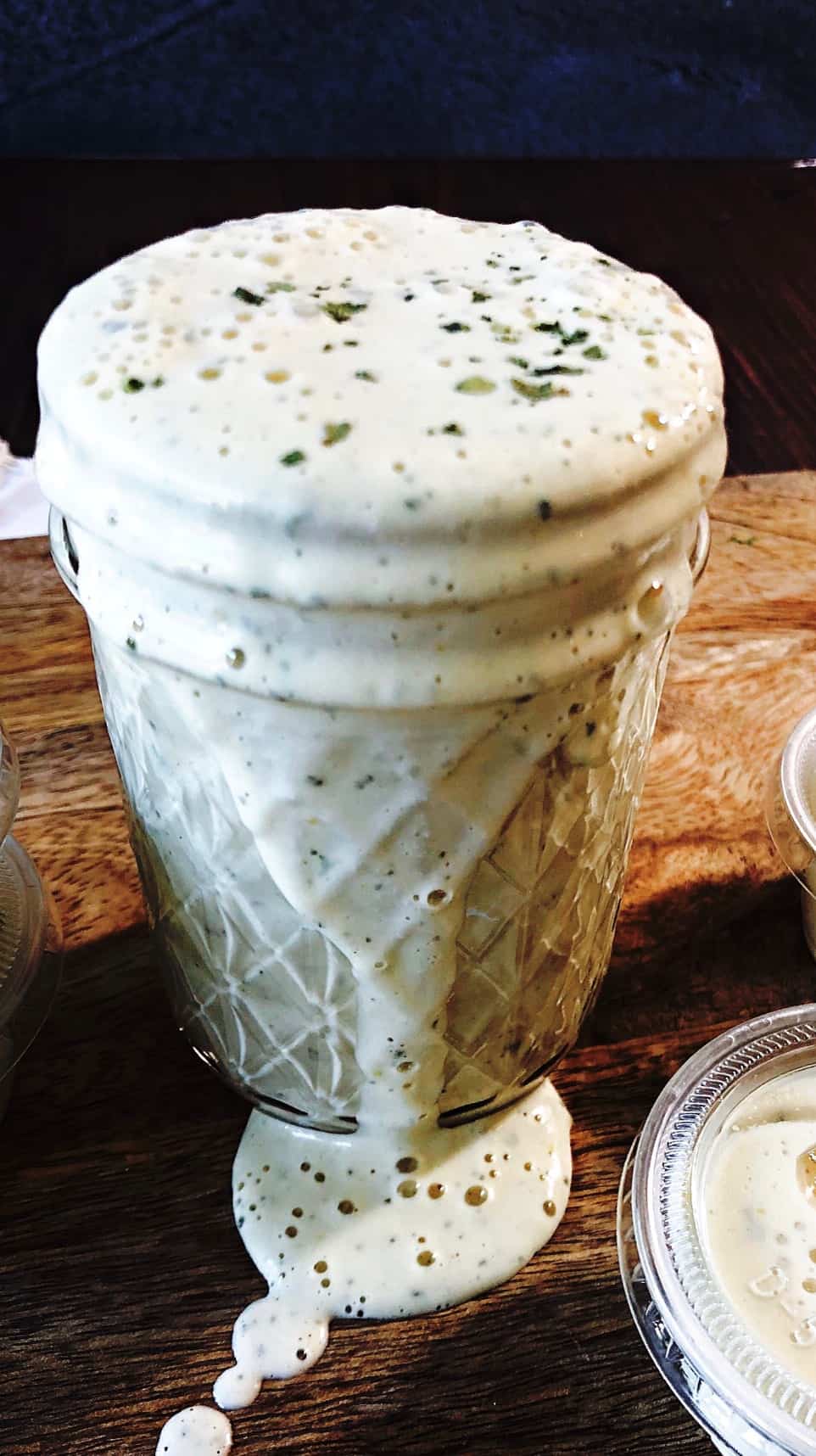 Creamy Jalapeno Ranch Dressing, Vegan and Oil-Free in a jar