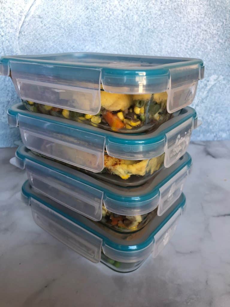 Easy Lentil Shepherd's Pie in meal prep containers