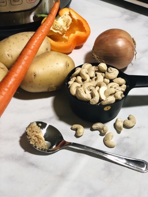 Vegetables and cashews for vegan cheese sauce