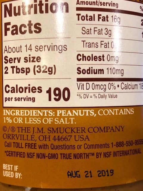 natural peanut butter nutrition facts