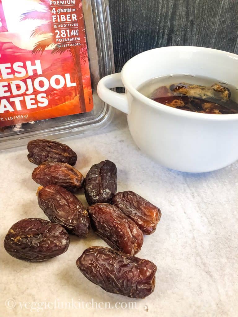 medjool dates soaking and on the counter