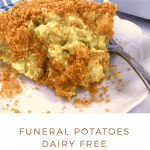 funeral potatoes on a white dish