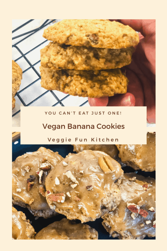 banana cookies in hand and on plate frosted