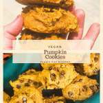 pumpkin cookies held in hand and in basket with text overlay
