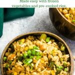 fried rice in two coconut bowls with text overlay