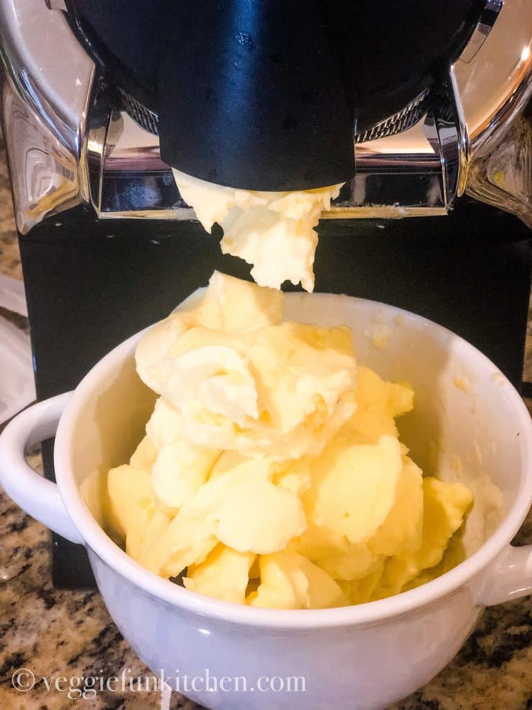 pineapple sorbet coming out of yonanas machine
