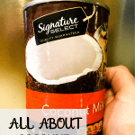 coconut milk in can with text overlay