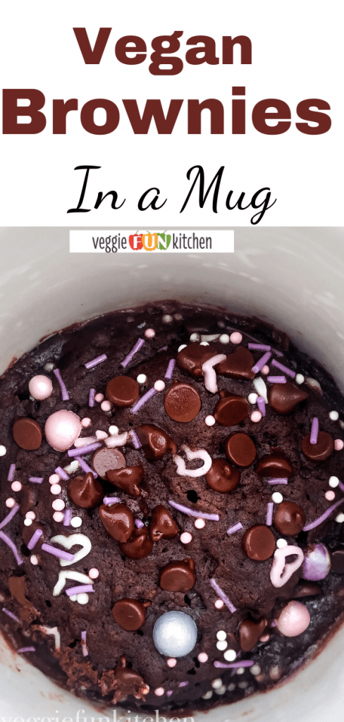 vegan brownie in a mug with text overlay