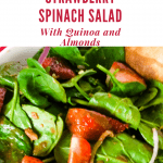 strawberry spinach salad with text overlay