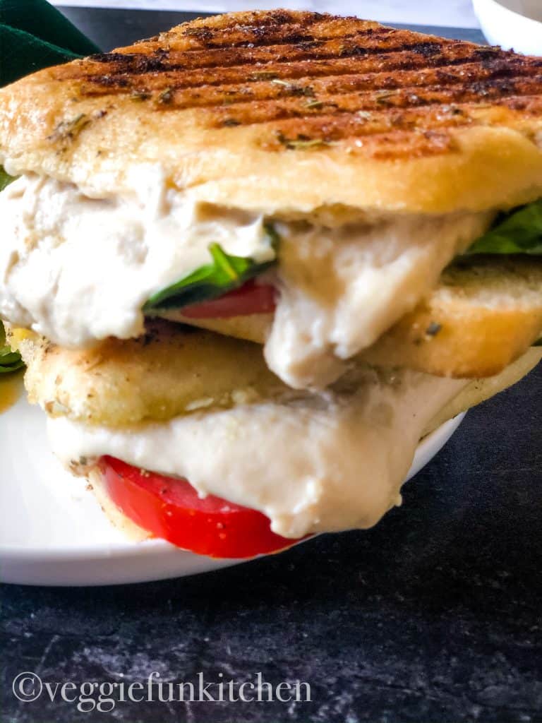vegan mozzarella on a panini sandwich