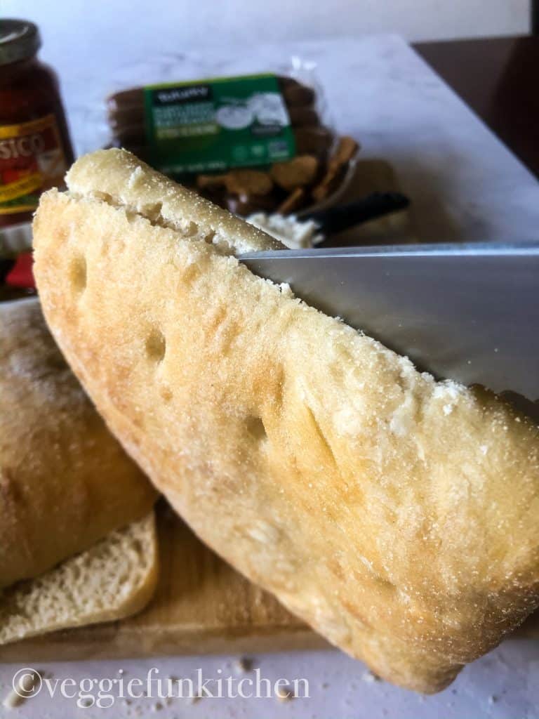 panini bread being cut