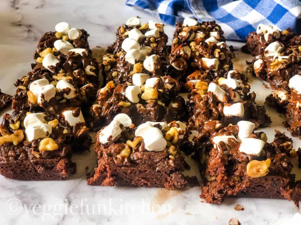 squares of rocky road brownies