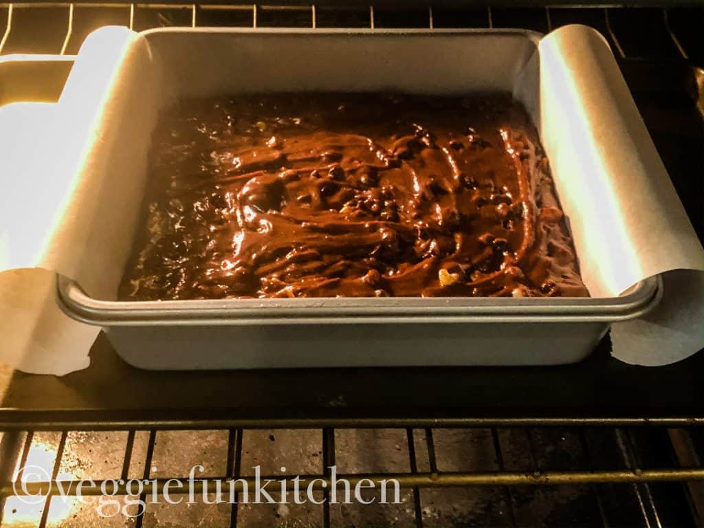 baking the rocky road brownies before adding toppings