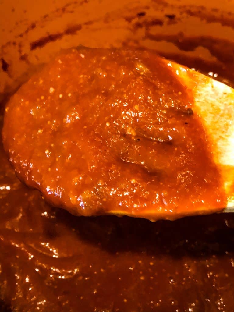 spoon of finished bbq sauce all cooked and blended