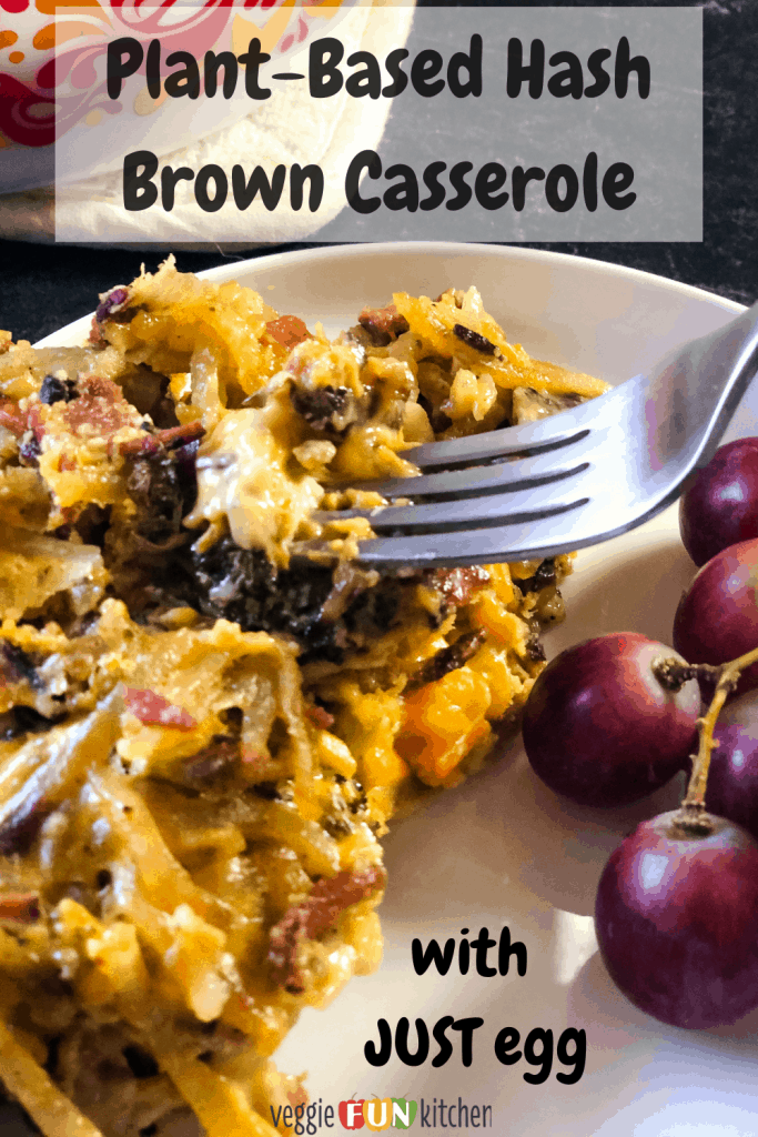 forkful of hash brown casserole with pinterest text overlay