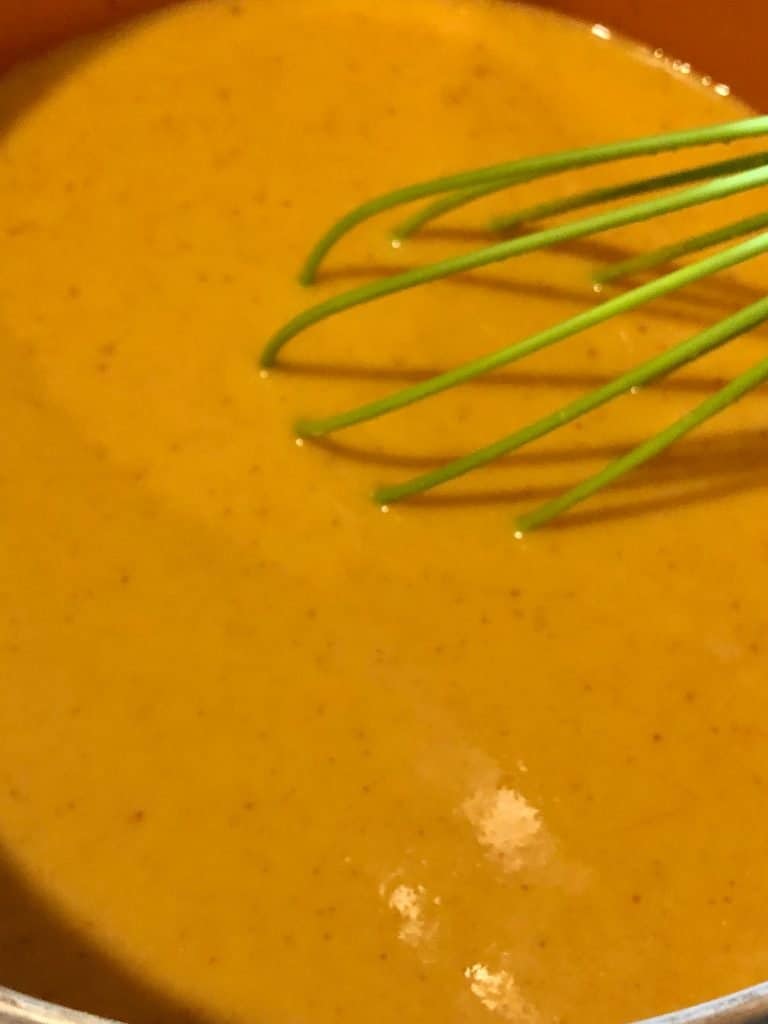 pumpkin ice cream mixtures all whisked smooth and ready to cook