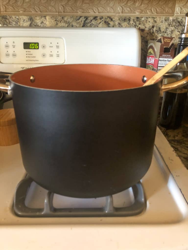 large pot on stove-top showing the best size to use for this recipe