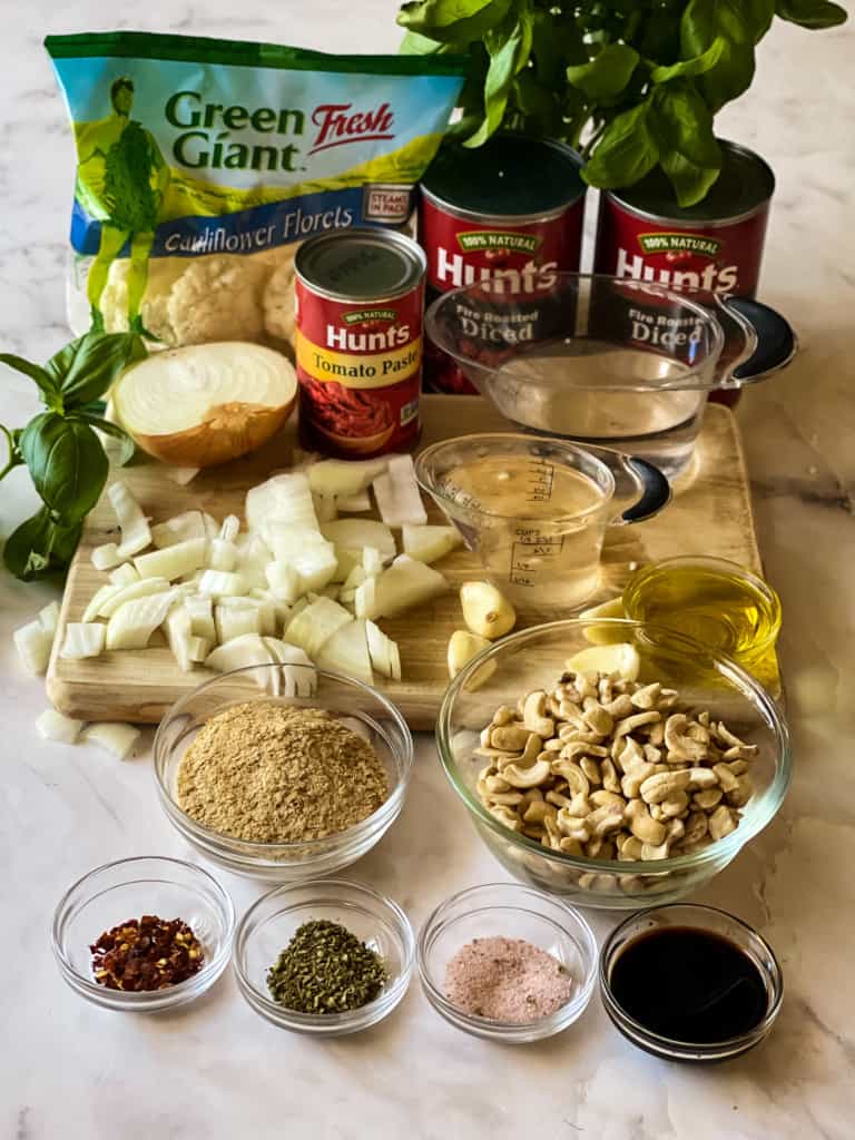 ingredients needed for vegan vodka sauce - ingredients individually listed in blog post above