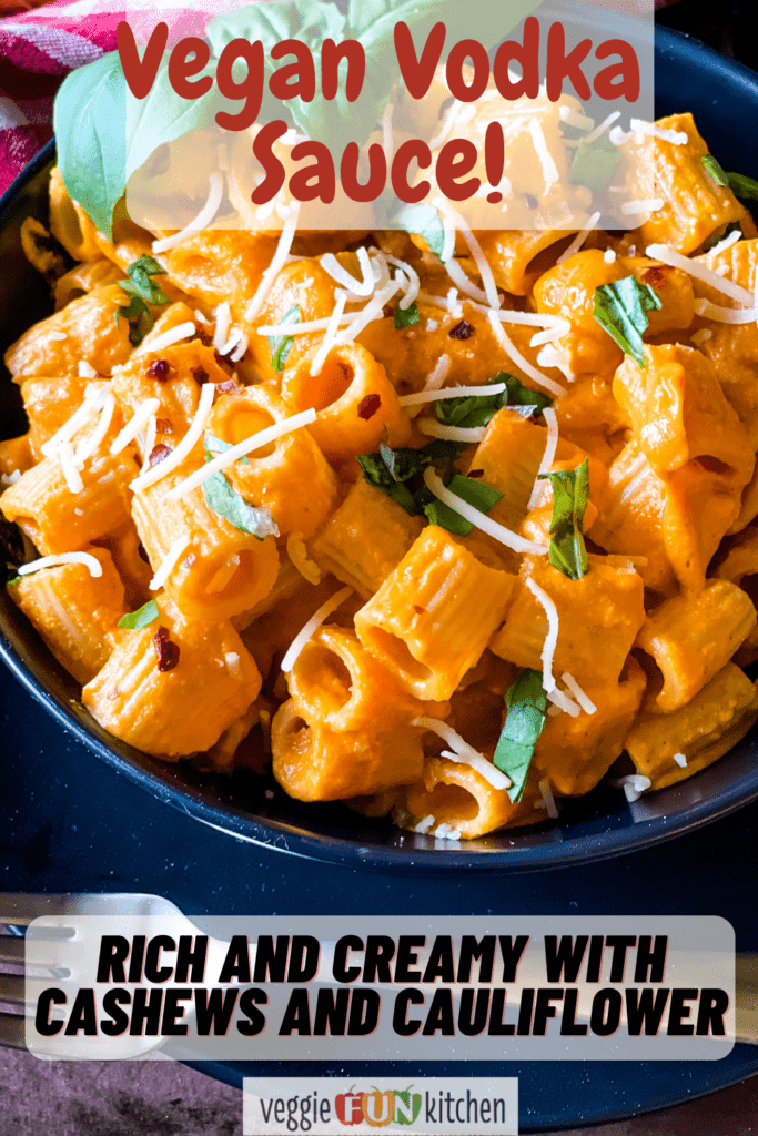 pasta with vodka sauce with pinterest text overlay