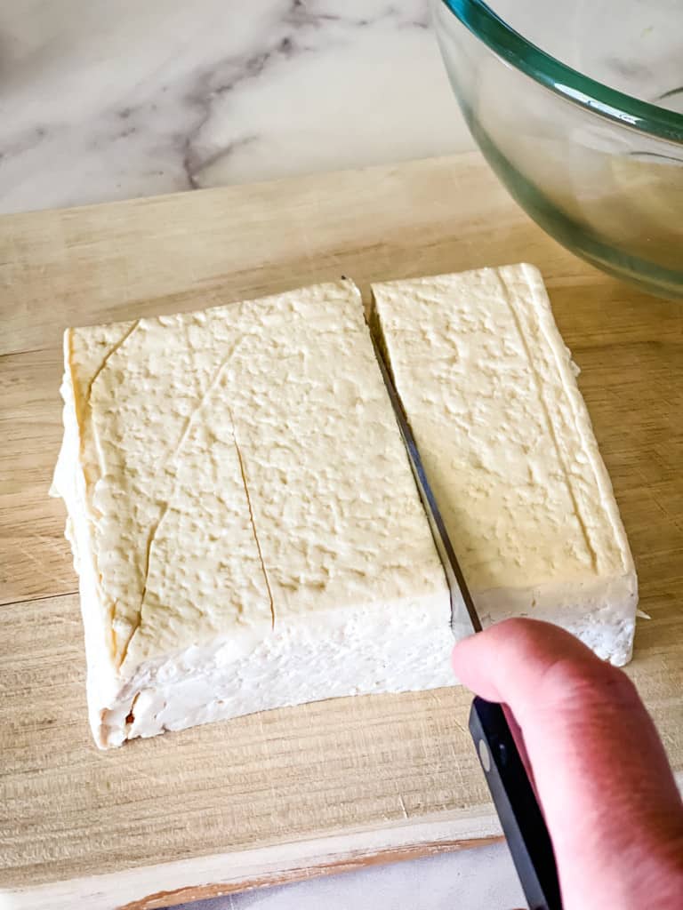 cutting one-third off the tofu