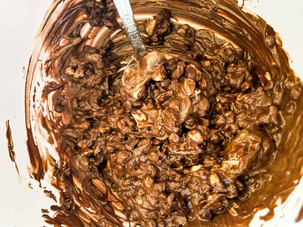 melting the chocolate and butterscotch chips in bowl