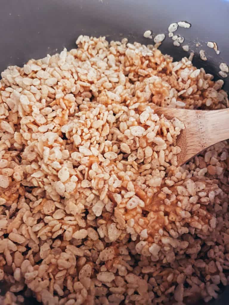 stirring in the puffed rice cereal