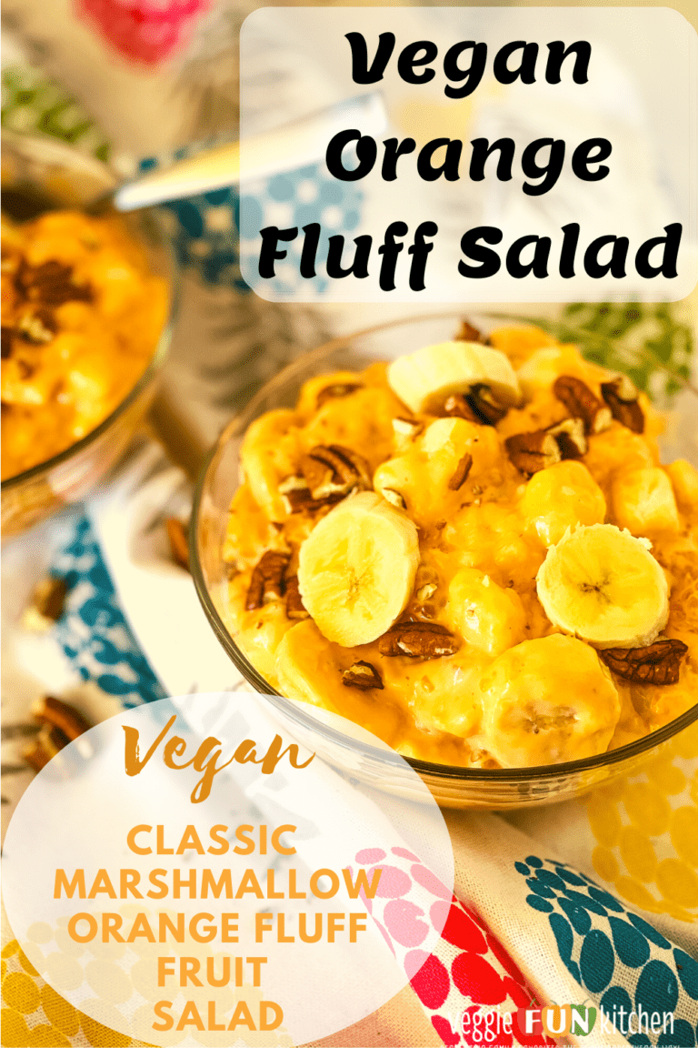two glass bowls of orange fluff salad with pinterest overlay text
