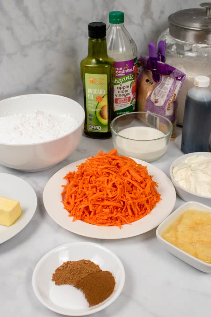 ingredients needed to make vegan carrot cake listed individually in the text above