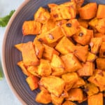 bowl of cooked air fryer sweet potatoes