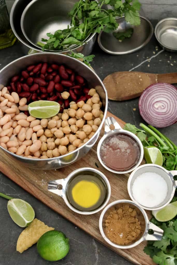 ingredients for vegan bean salad