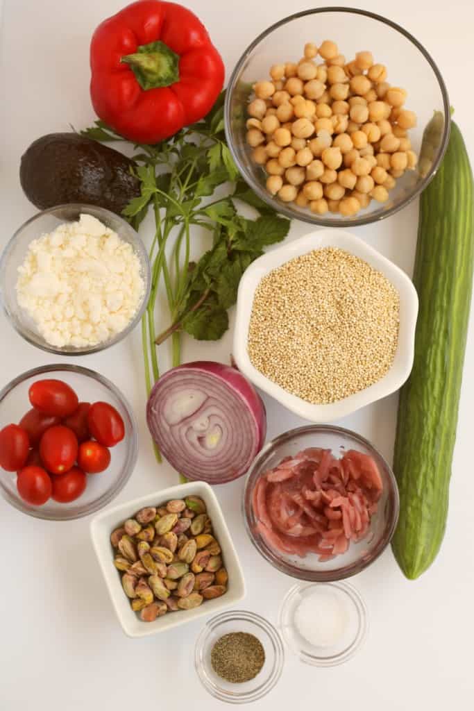 ingredients for quinoa chickpeas salad