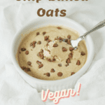 ramiken of chocolate chip baked oats with spoon inside with pinterest text overaly