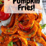 pumpkin fries on wire rack with pinterest text overlay