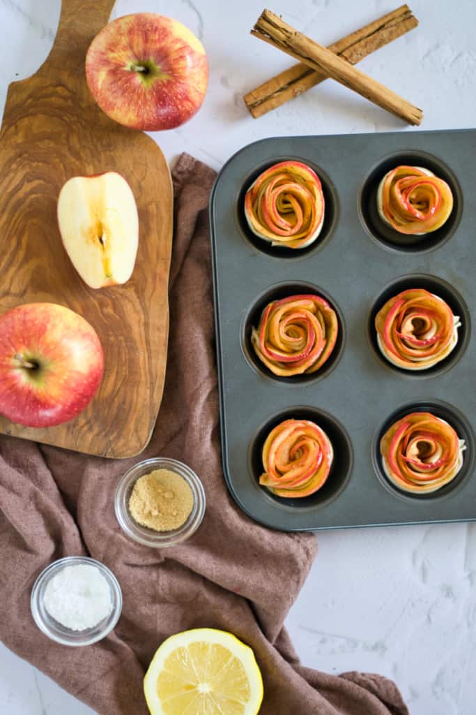 apple roses in muffin tins