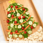 vegetable christmas tree appetizer with Pinterest text overlay