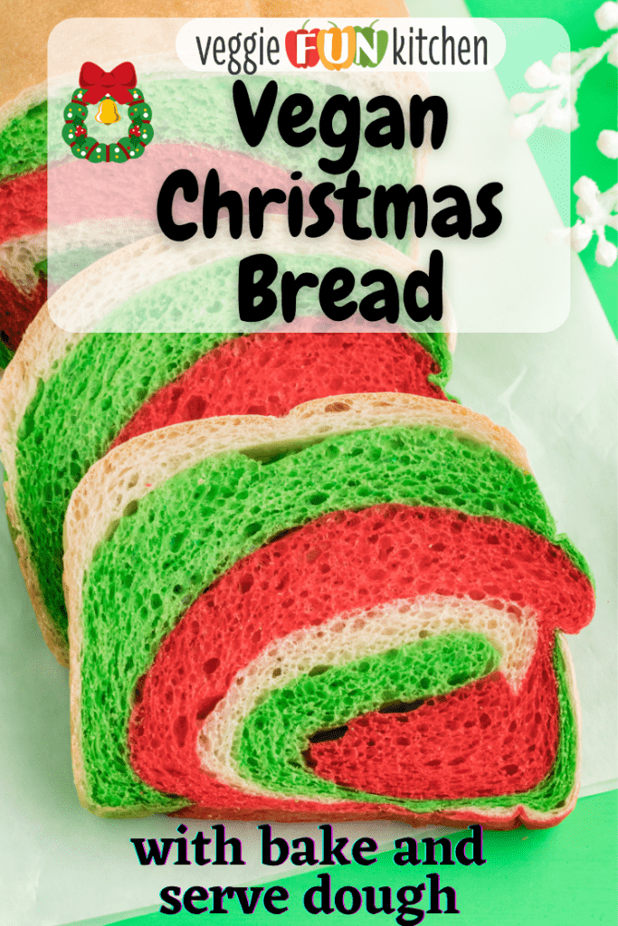 slices of red and green christmas bread with pinterest text overlay