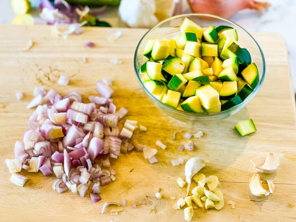 choppped onion, summer squash, and garlic