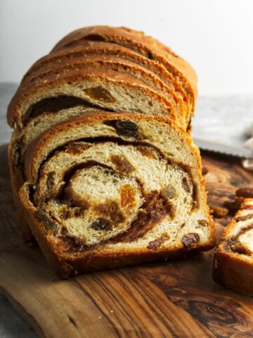 sliced loaf of cinnamon swirl bread