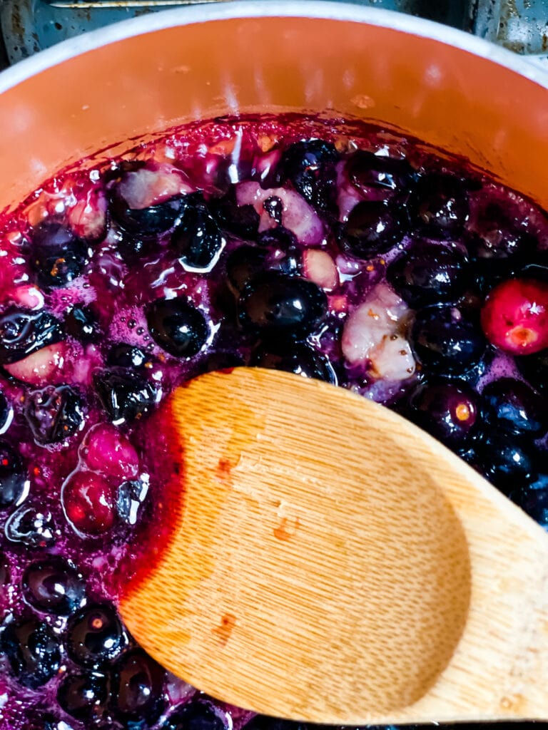 cooking blueberry chia see jam
