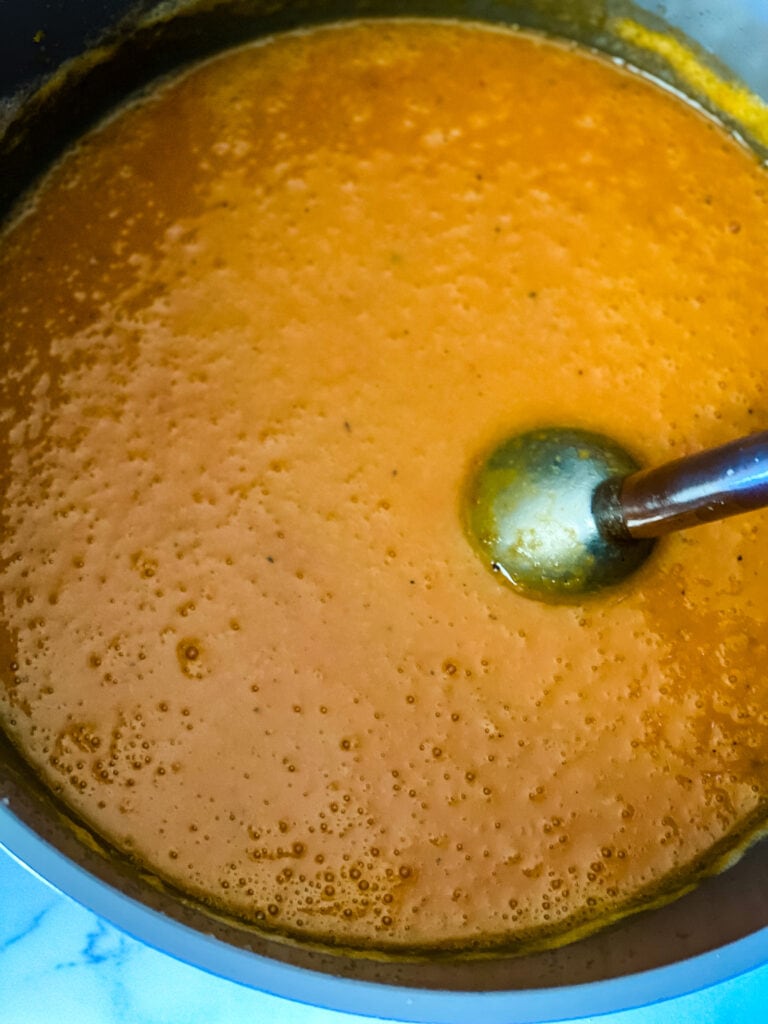 blended soup blended with immersion blender