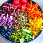 Rainbow salad before adding dressing and before mixing.