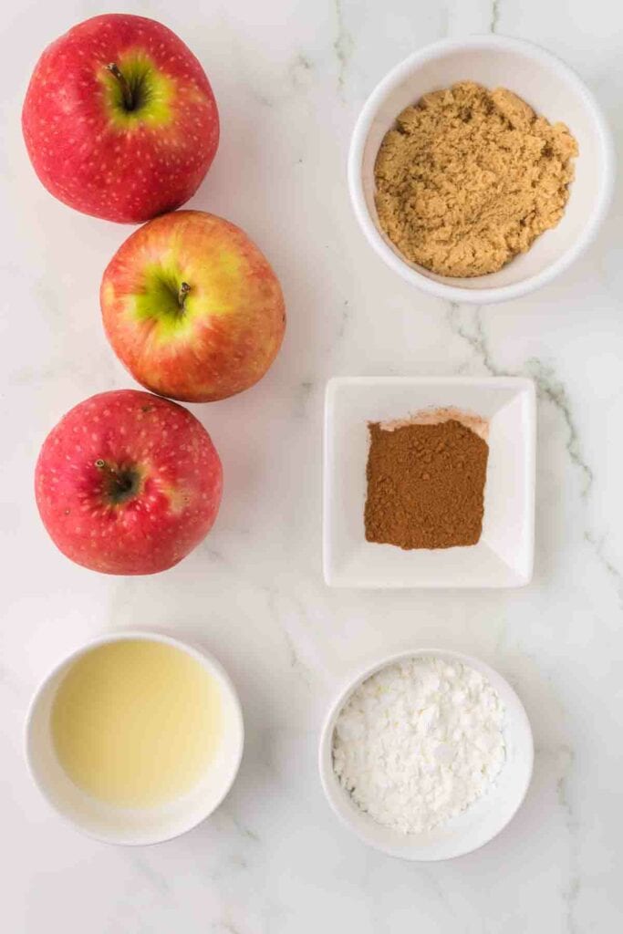 Ingredients needed for air fryer apples. Listed in blog post.