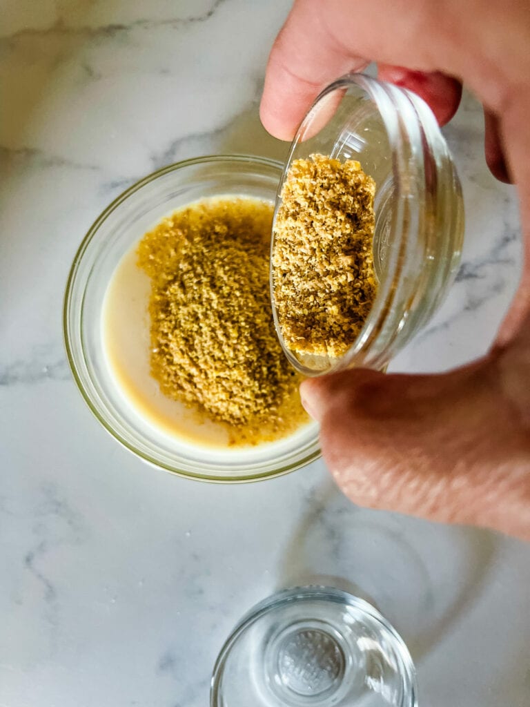 Adding ground flax to the vegan buttermilk mixture.