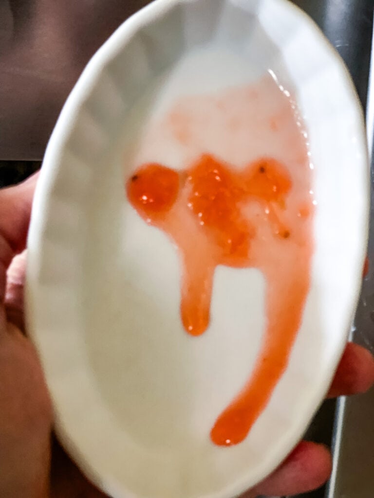 Doing the freezer test with the strawberry pineapple jam. This one shows jam running down too fast.