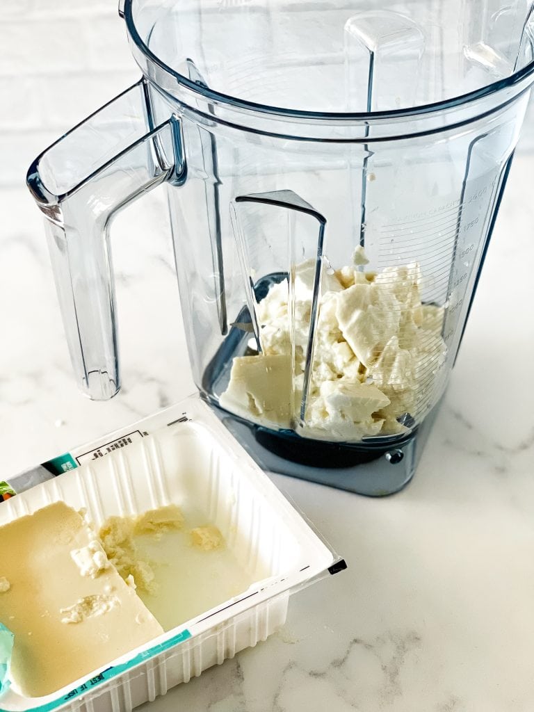 Showing half of the silken tofu being used and in the blender.