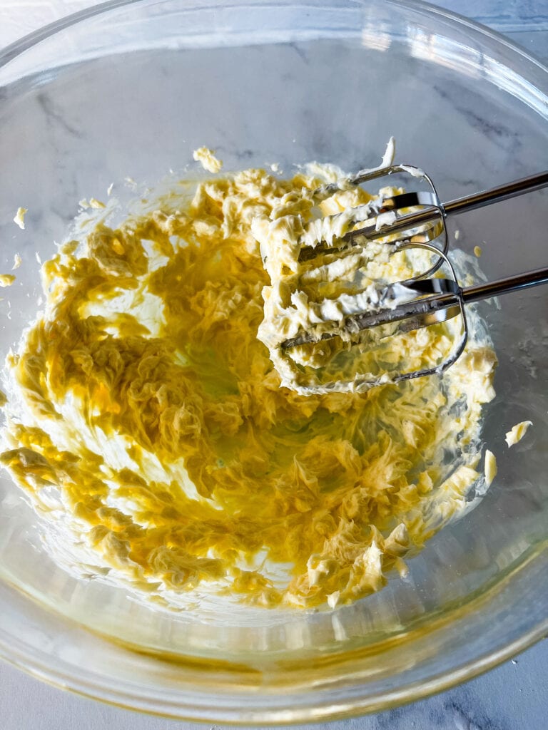 Creaming together the butter and shortening.