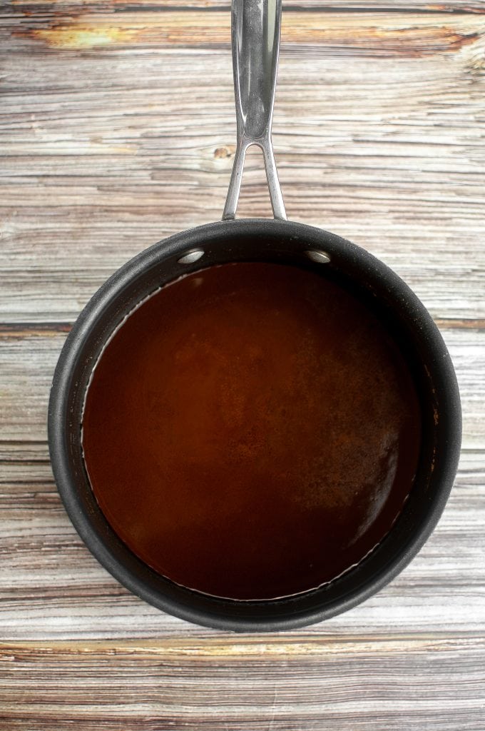 The cocoa powder has been added to the melted shortening.